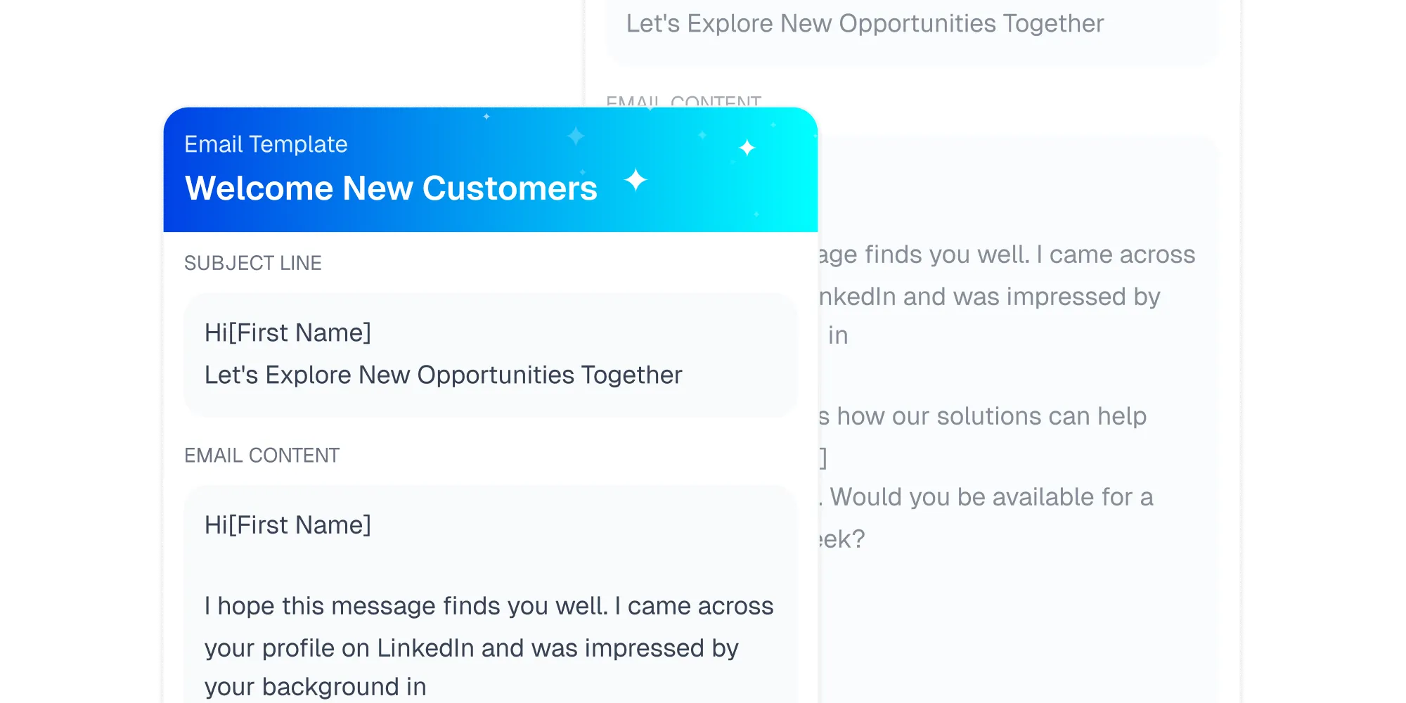 Email template editor with subject line and message content.